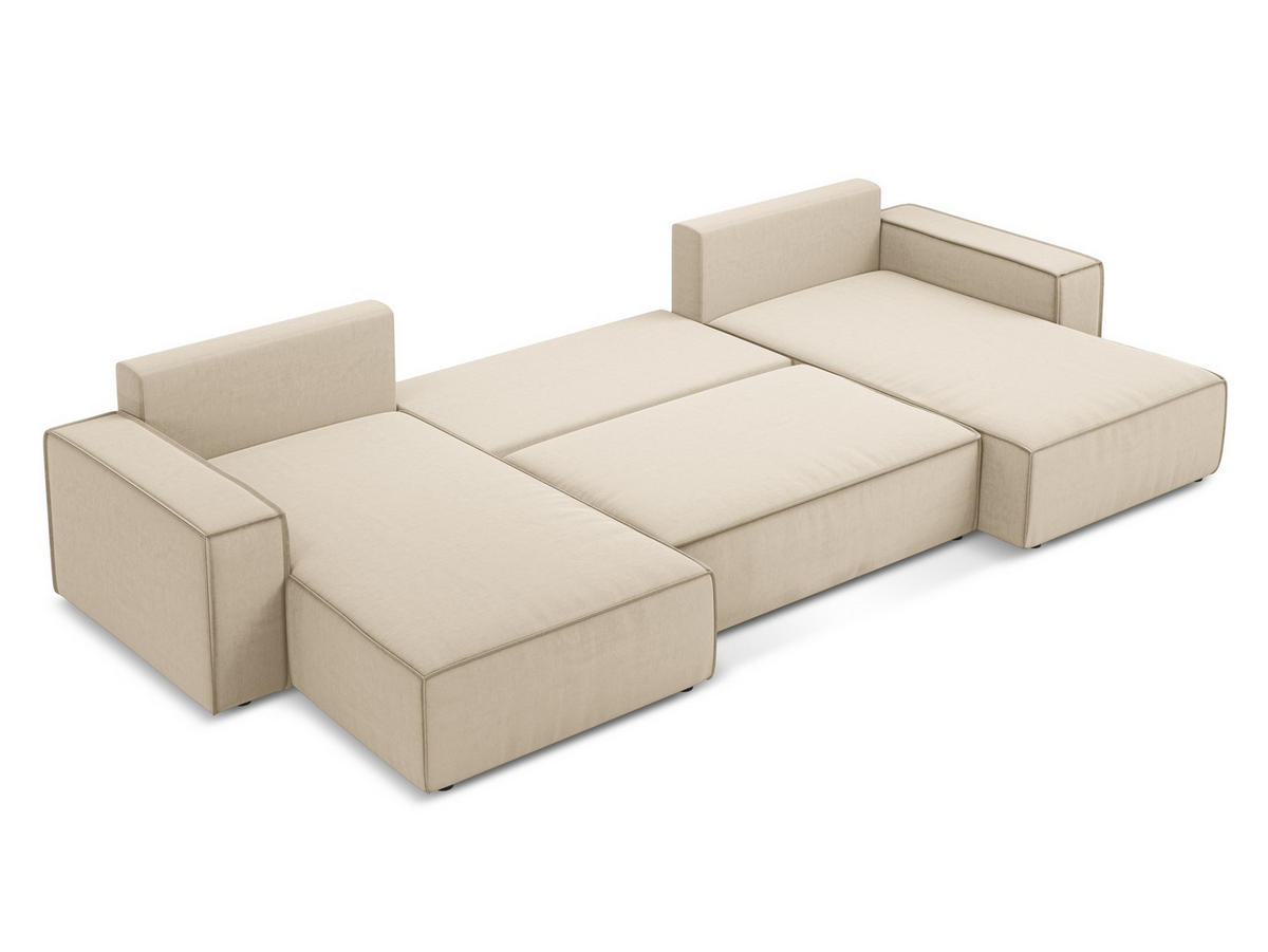 WOHNLANDSCHAFT Samt Stoff Beige - Beige/Creme, Kunststoff/Textil (398/82/185cm) - Makamii