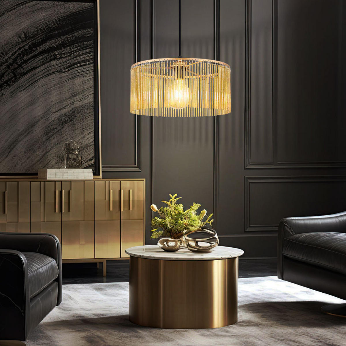 LED HÄNGELEUCHTE Leeds Gold - Goldfarben, Metall (35/35/135cm) - Nowa