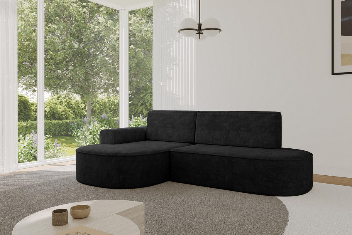 ECKSOFA mit Schlaffunktion und Bettkasten Ottomane Links MARI-L1-S - 283x167x85 cm Schwarz Velours - Schwarz, Holzwerkstoff/Kunststoff (283/167cm) - ALTDECOR