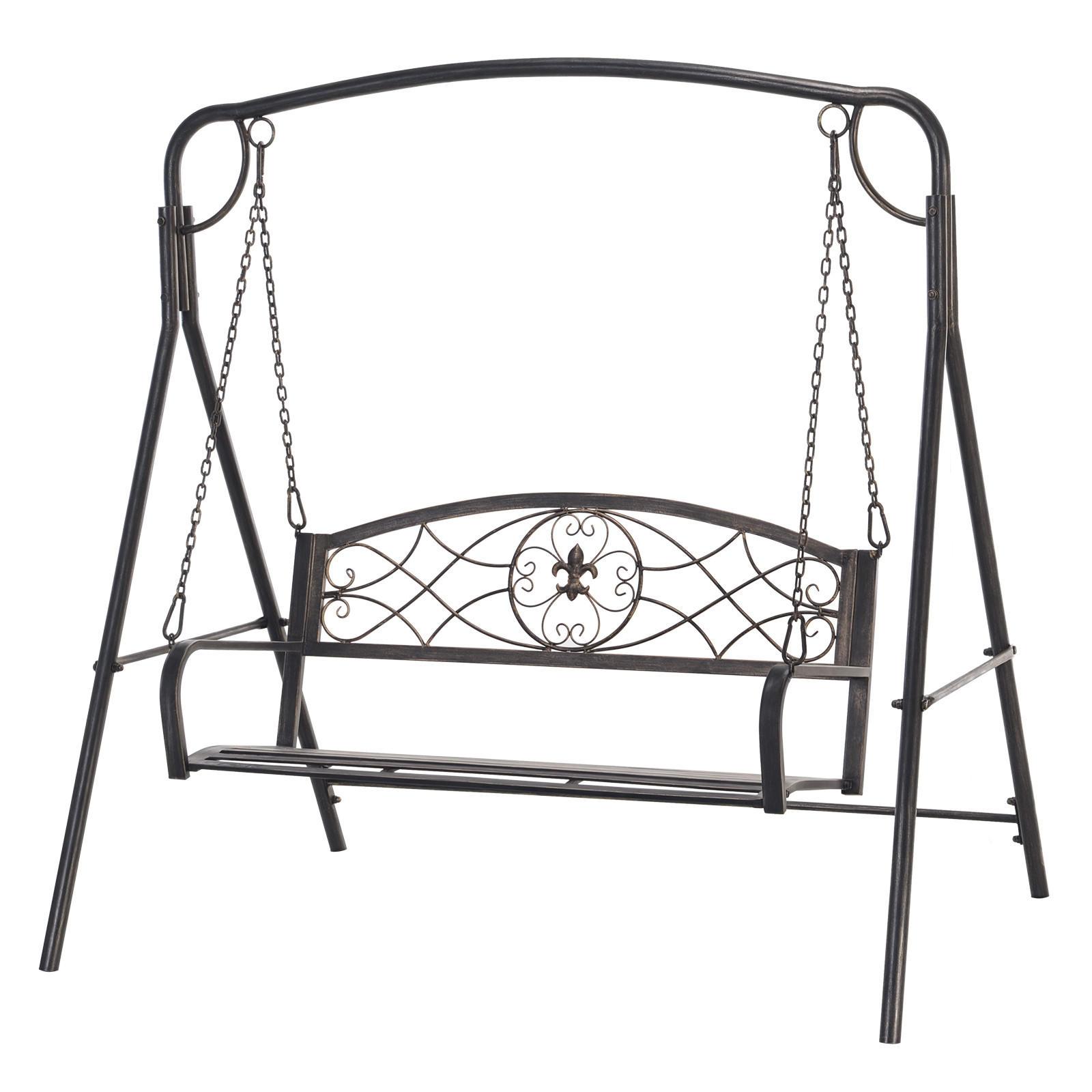 GARTENSCHAUKELBANK DE-07000 2-Sitzer, Vintage Design Messing-Optik - Schwarz, Metall (167/175/123cm) - ComfortXL