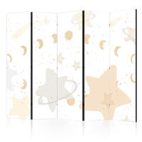 PARAVENT Beidseitig Bedruckter 5-tlg 225x172 cm Sterne Monde Kinder - Gelb, Holz/Textil (225/172/3cm) - Muralo