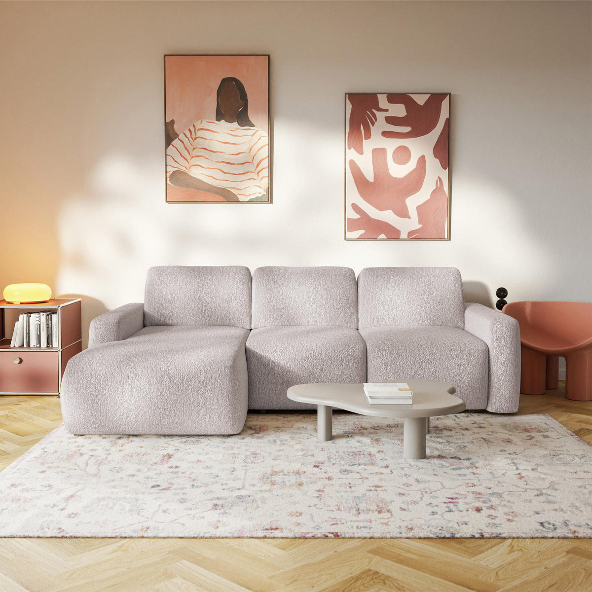 ECKSOFA Carnos Mini Beige Chenille - Beige/Schwarz, Kunststoff/Textil (238/164cm) - Selsey