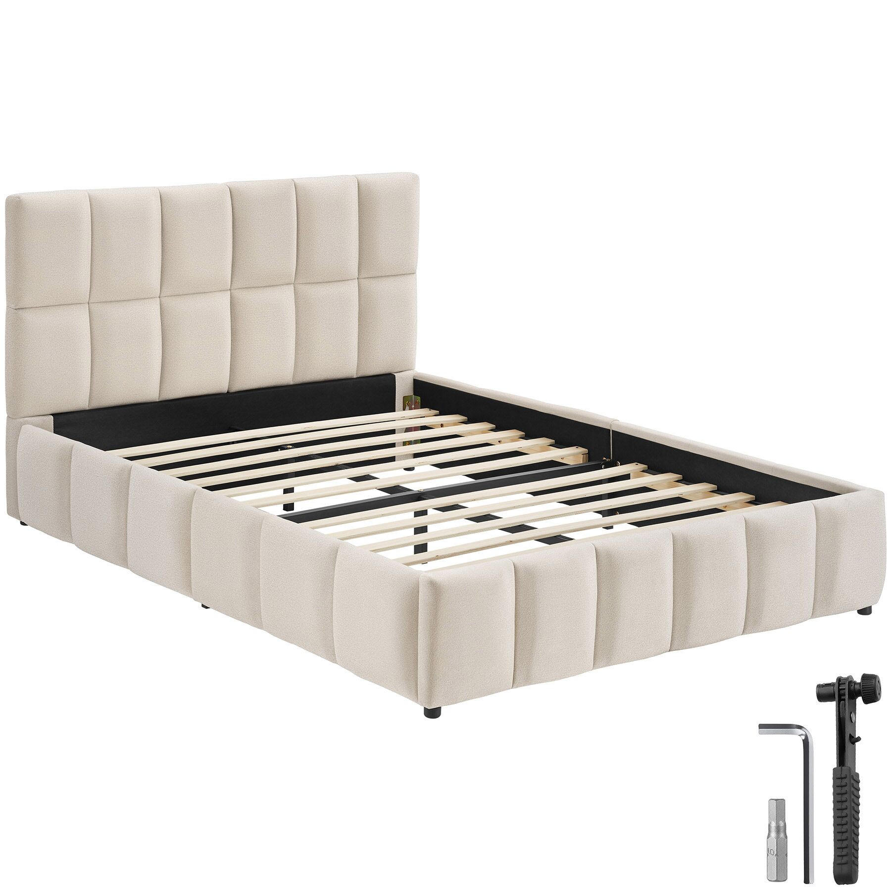 POLSTERBETT Shirley, Belastbarkeit 250 kg, Samtoptik sand - Gelb/Samtahornfarben, Holz (120/200cm) - tectake