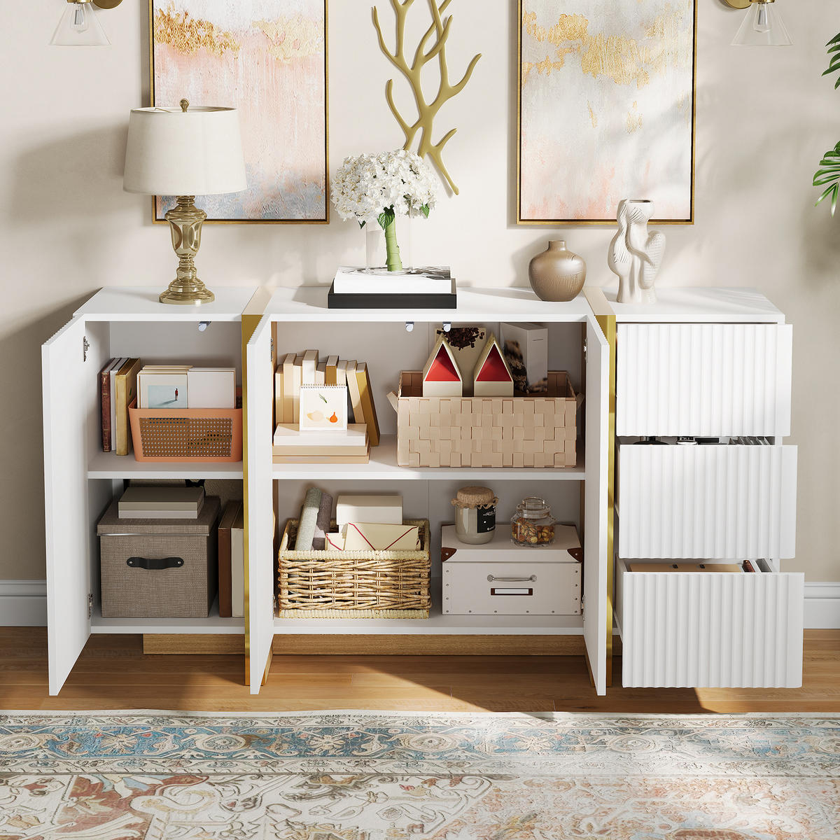 SIDEBOARD mit 3 Türen und 3 Schubladen - Weiß, Holzwerkstoff (140/75/36cm) - FLIEKS