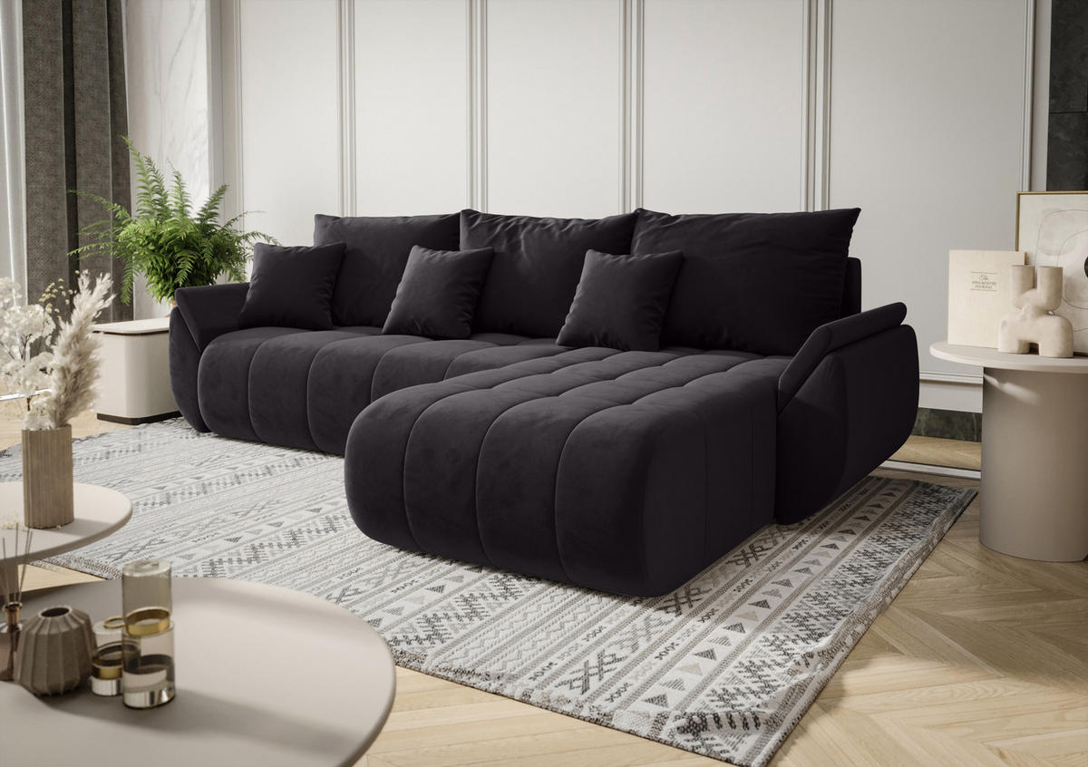 ECKSOFA mit Schlaffunktion TOKYO R Monolith 97 Rechts - Schwarz, Textil (280/185cm) - Bedante