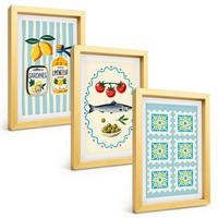 BILDER SET 3er Set - 20x30 cm Goldrahmen - Illustrationen von Küchen im mediterranen Stil - Goldfarben, Kunststoff (20/30cm) - TULUP
