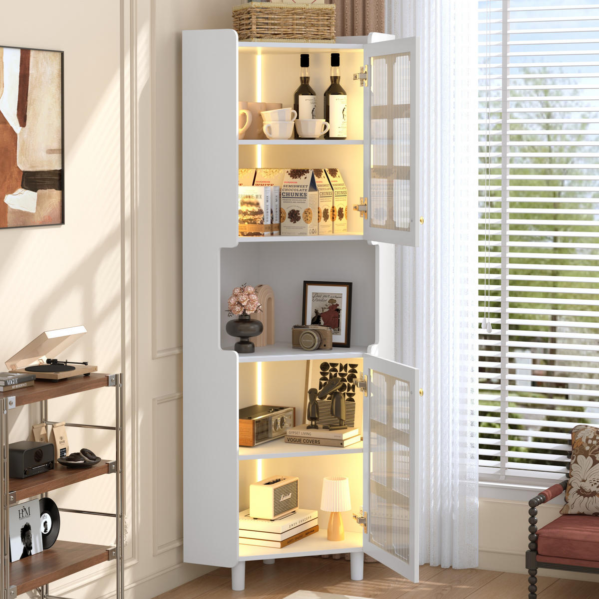 HOCHSCHRANK 63,5/63,5/157,5 cm aus MDF mit App-gesteuerter LED-Beleuchtung Weiß - Weiß, Holzwerkstoff (63.5/157.5/17cm) - Modenvie