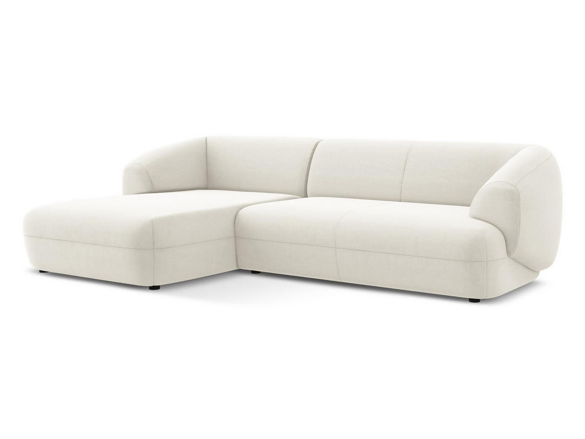 ECKSOFA Links Samt Stoff Beige - Beige/Creme, Kunststoff/Textil (156/280cm) - Makamii