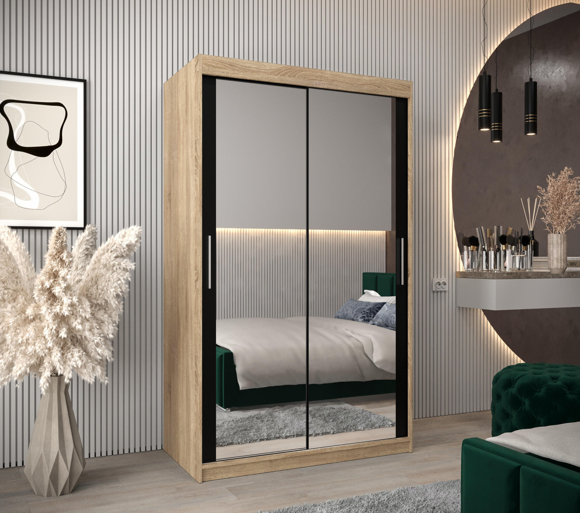 SCHWEBETÜRENSCHRANK 200/120/62 2-türig - Silberfarben/Schwarz, Holz/Kunststoff (120/200/62cm) - Abiks Möbel