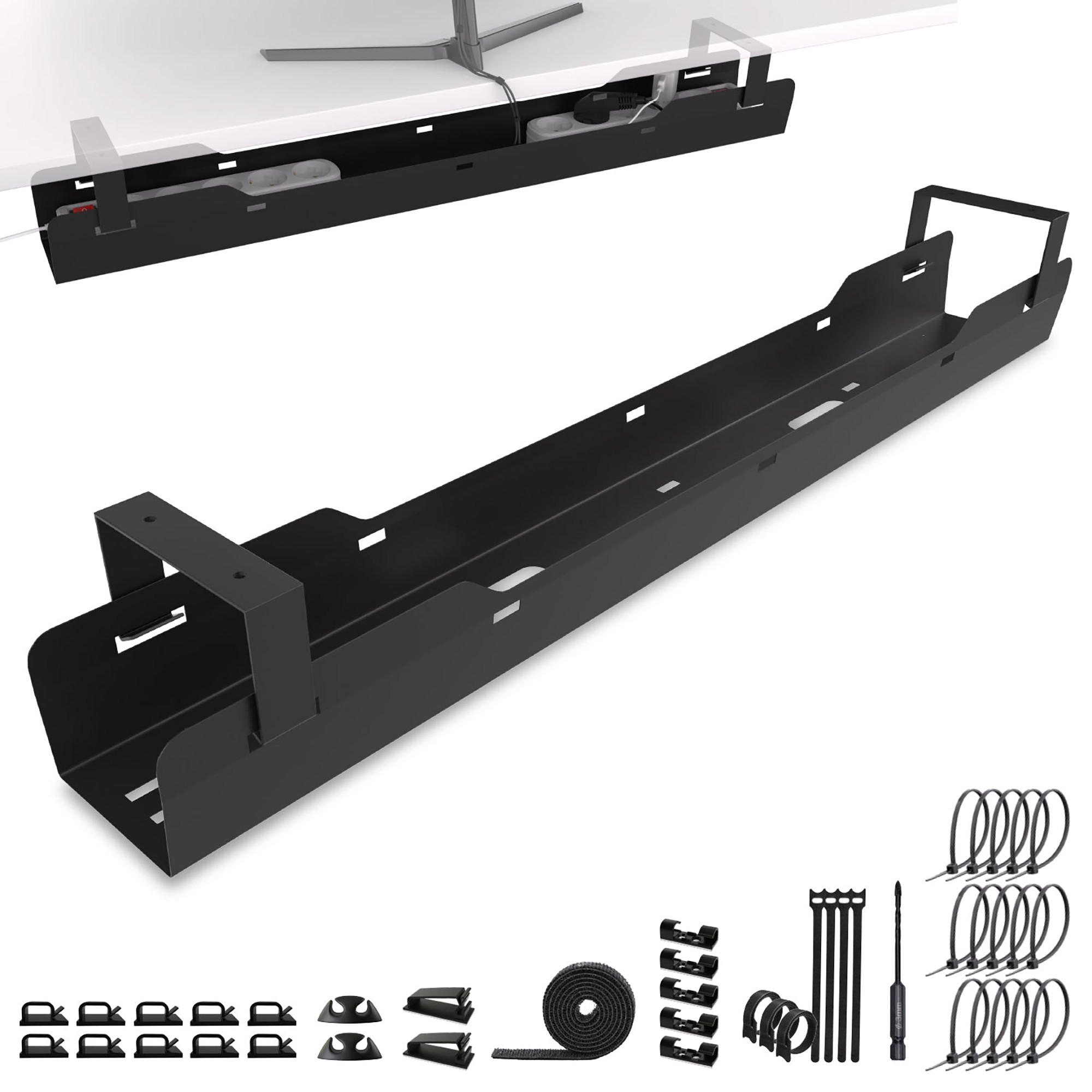 KABELWANNE Schreibtisch - Kabelmanagement, schwarz - Schwarz, Metall (90/10.8/13cm) - Ultimate Setup
