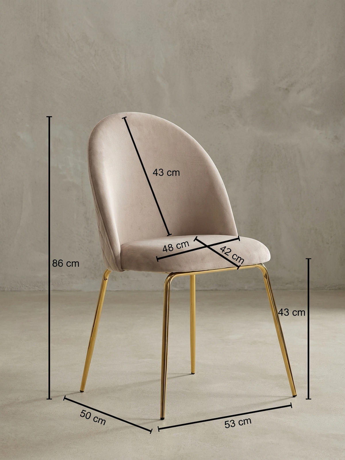 ESSZIMMERSTUHL 2er Set Samtbezug mit Metallgestell Diamantsteppung Skandinavisch gepolstert, Beige 53x50x87 cm - Beige/Goldfarben, Textil/Metall (53/87/50cm) - KADIMA DESIGN