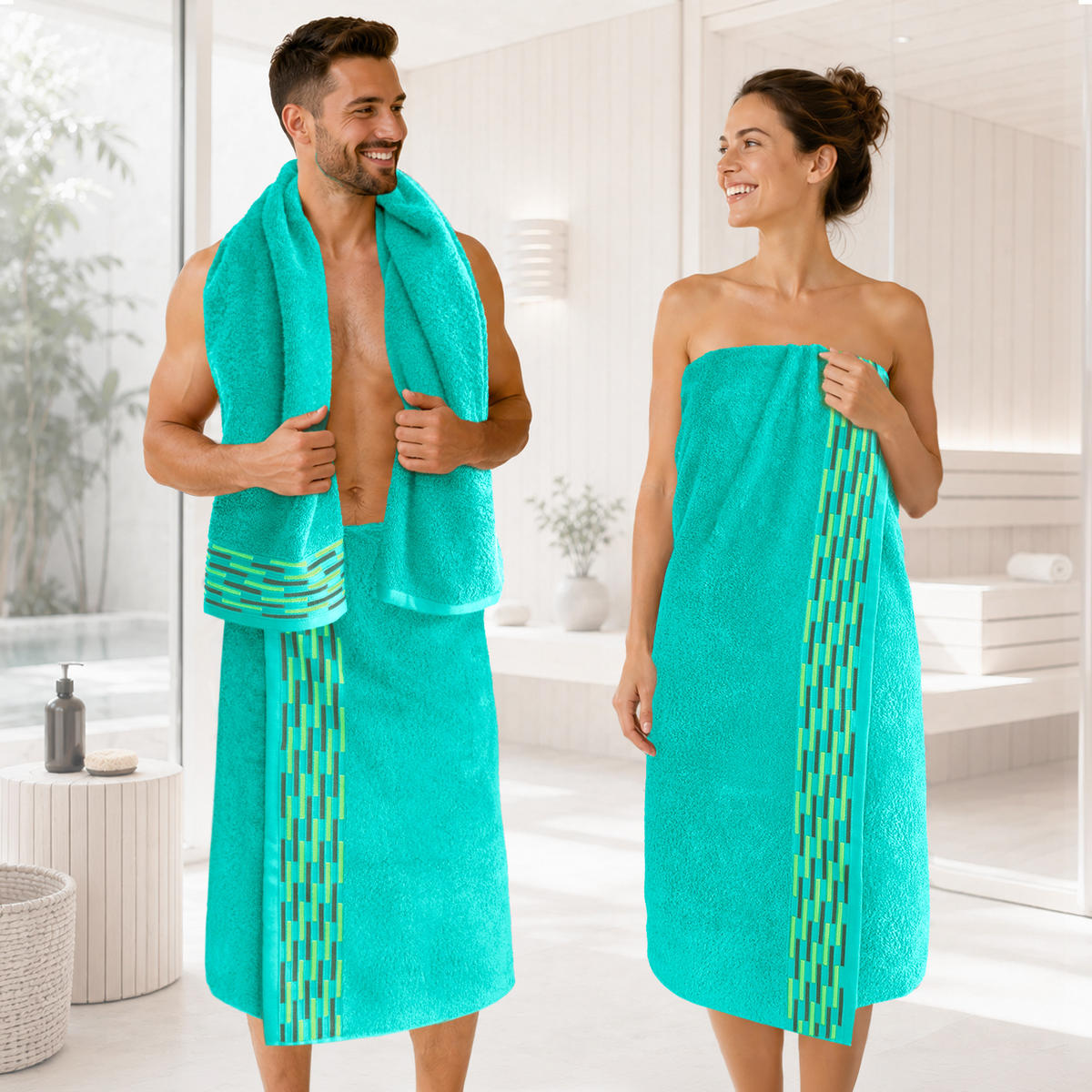 BADETUCH extra groß Lugano Türkis 90x180 cm - Türkis, Textil (90/180cm) - Lashuma