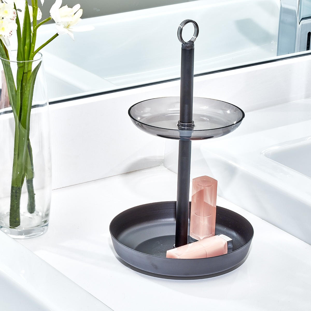 SCHMUCKHALTER 2 Ebenen - Schwarz, Metall (15/25.6/15cm) - Calicosy