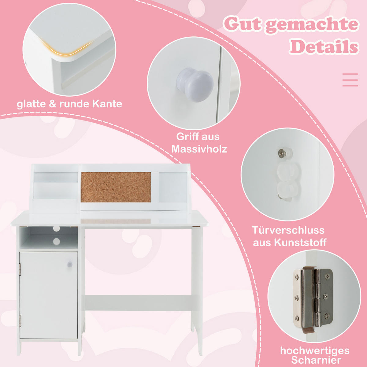 KINDERSCHREIBTISCH mit Stuhl weiß(2-tlg) - Weiß, Holzwerkstoff (90/85.5/45cm) - COSTWAY