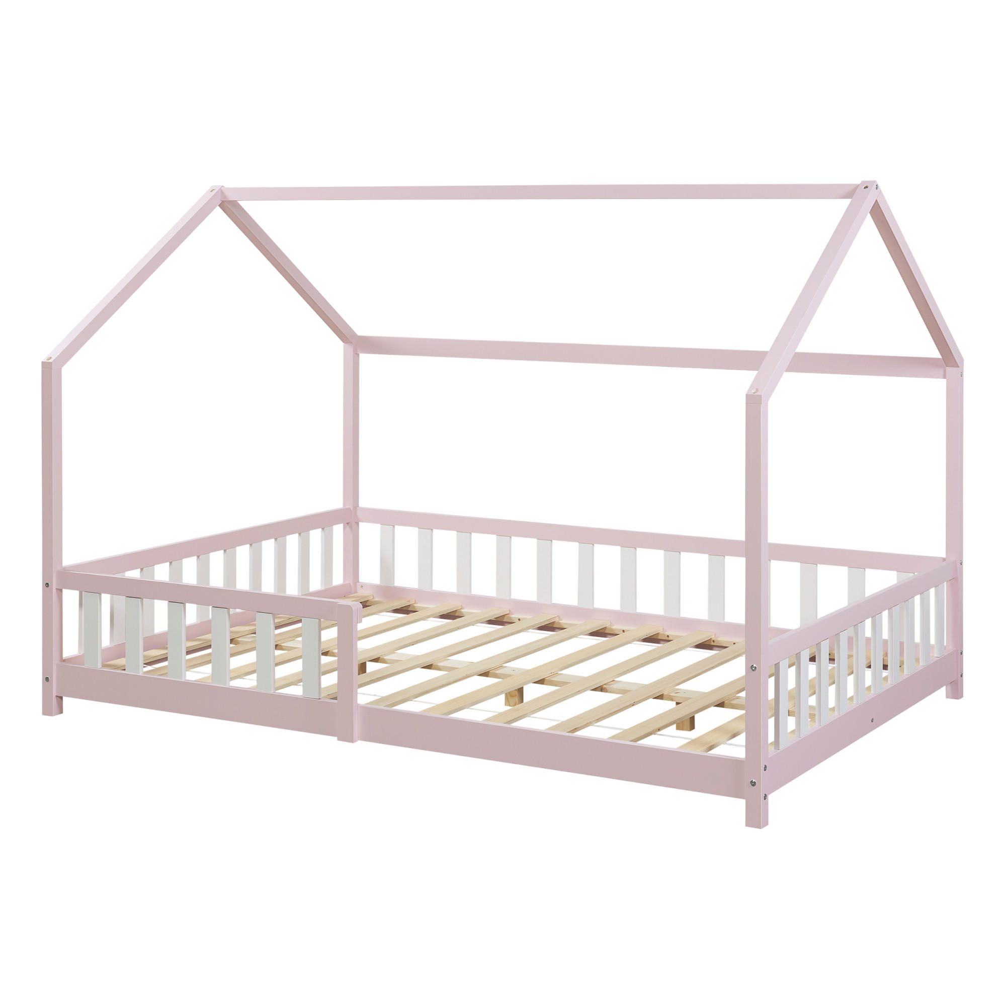 HAUSBETT Hesel - Rosa/Weiß, Holz (120/200cm) - [en.casa]