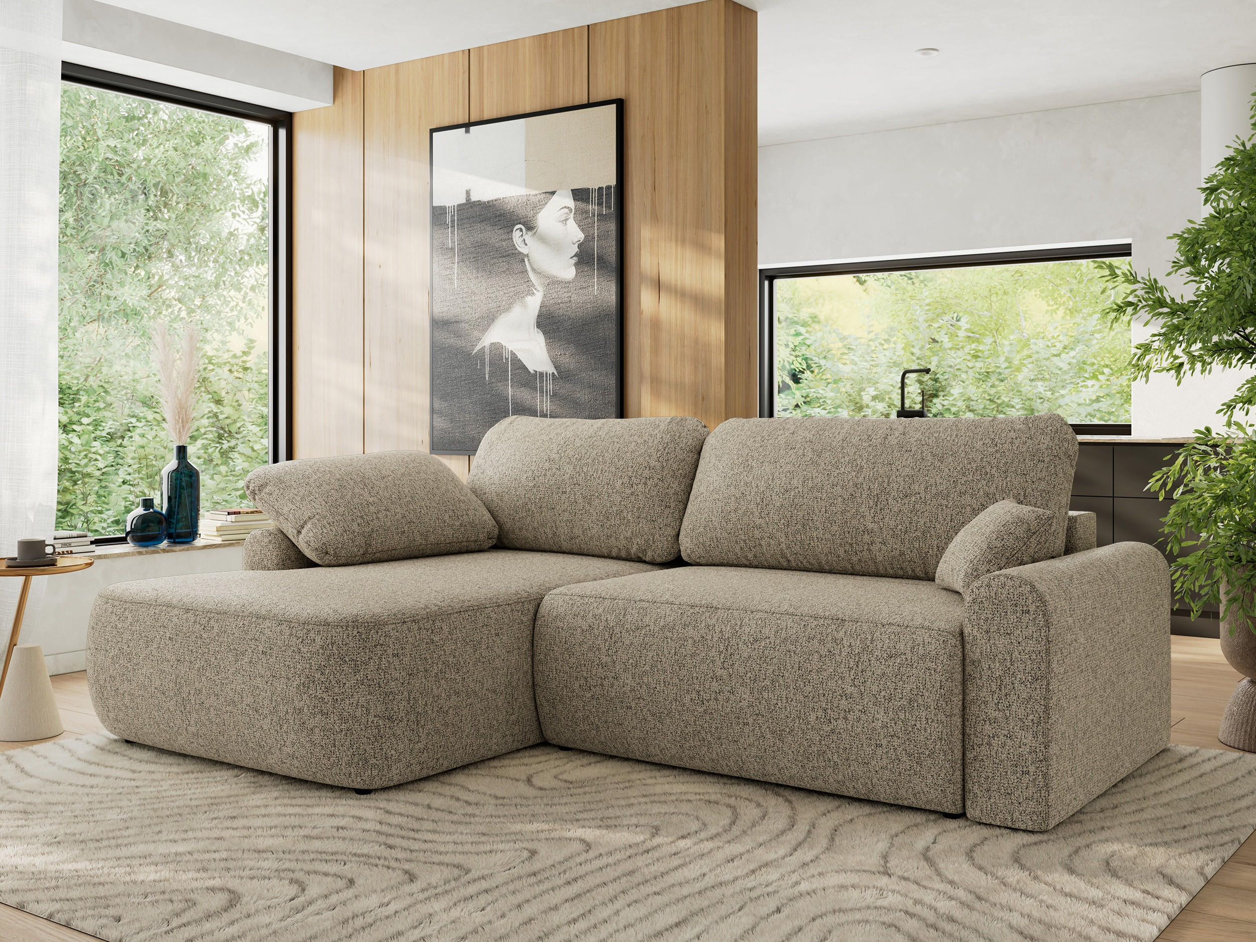 ECKSCHLAFSOFA CUBO L Dunkelbeige Struktur - links - Beige/Schwarz, Kunststoff/Textil (273/187cm) - MKS