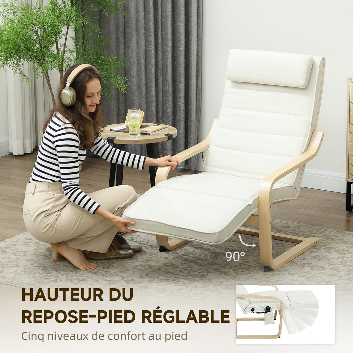 RELAXSESSEL DE-13284 Massagefunktion & beheizbare Lordosenstütze Creme - Weiß, Holz (67/101/95cm) - ComfortXL