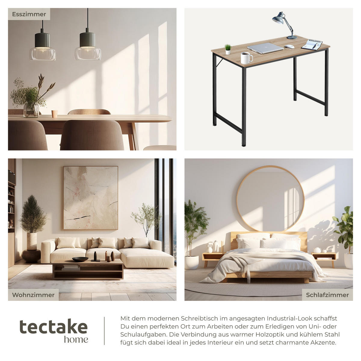 SCHREIBTISCH Jenkins, Höhe 75, 5 cm, Industrial Holz hell, Eiche Sonoma - Naturfarben, Holzwerkstoff (50/100/75.5cm) - tectake