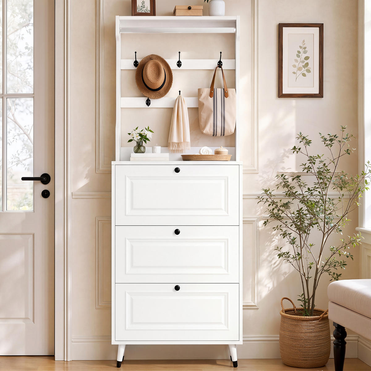 GARDEROBE mit Schuhschrank, Haken und Stauraum für den Eingangsbereich - Weiß, Holzwerkstoff (17/180/66cm) - Korfee