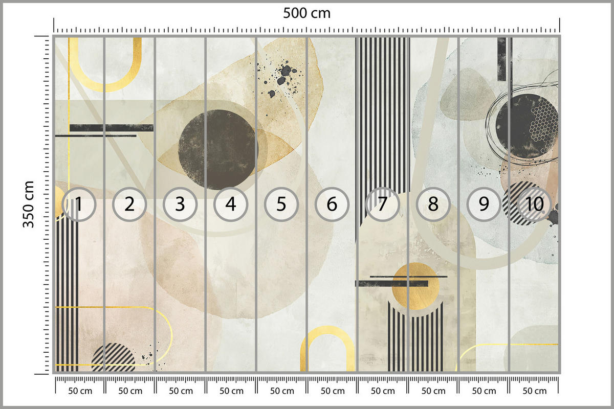 FOTOTAPETE für Wohnzimmer Geometrische Kreise Streifen Glamour 500x350 - Gelb/Beige, Papier (500/350cm) - Muralo