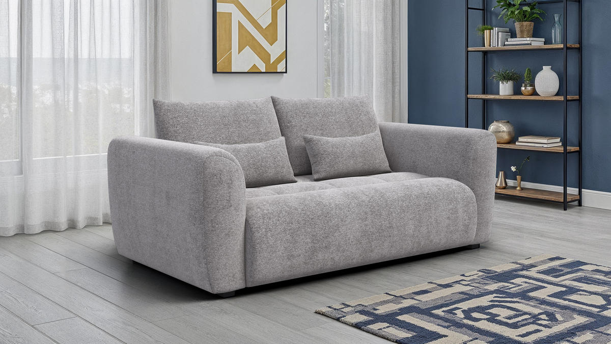 SOFA SORENO 3-Sitzer, platingrau - Schwarz/Grau, Holz/Textil (214/94/114cm) - Courtois Laville
