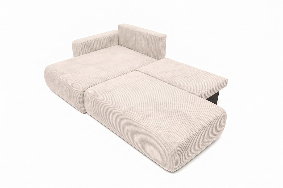 ECKSOFA Mit Schlaffunktion Und Bettkasten, Cordstoff Poso, Beige, Links, OPEN XL - Creme, Holz (262/145cm) - Kaiser Möbel