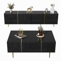 TV-ELEMENT mit Couchtisch - Kombination 2er-Set Schwarz mit Goldakzenten - Schwarz, Holzwerkstoff (170/46/35cm) - OKWISH