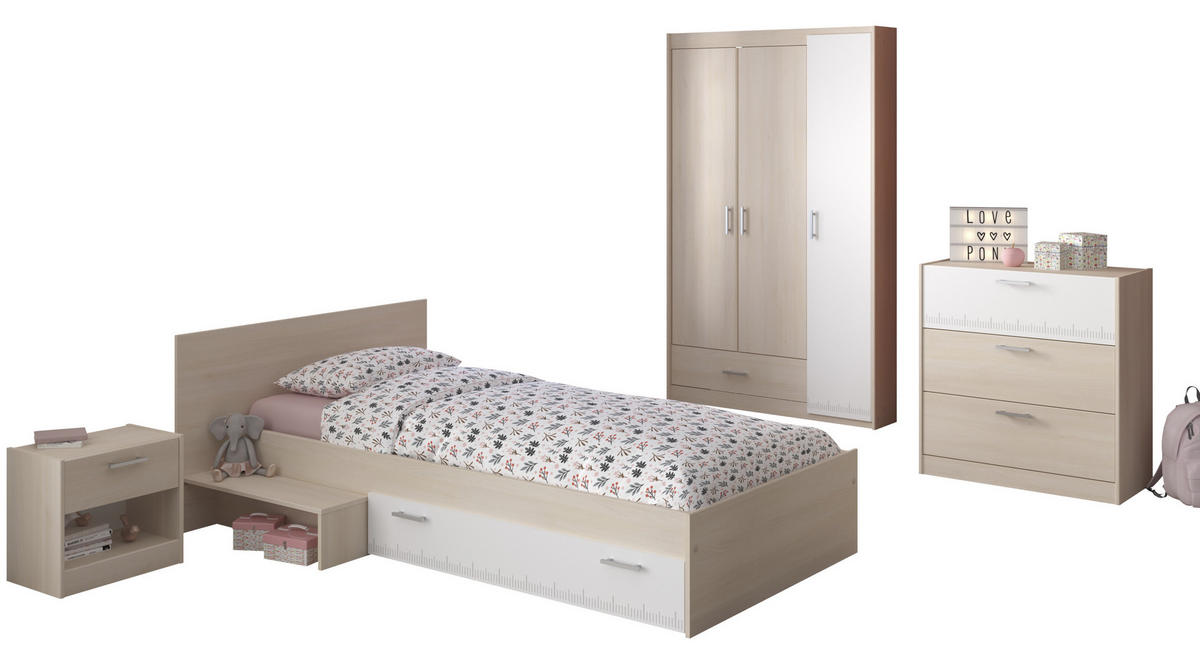 JUGENDZIMMER Charly 12 in Akazie und Weiß 4 teilig - Braun, Holzwerkstoff (120/200/80cm)