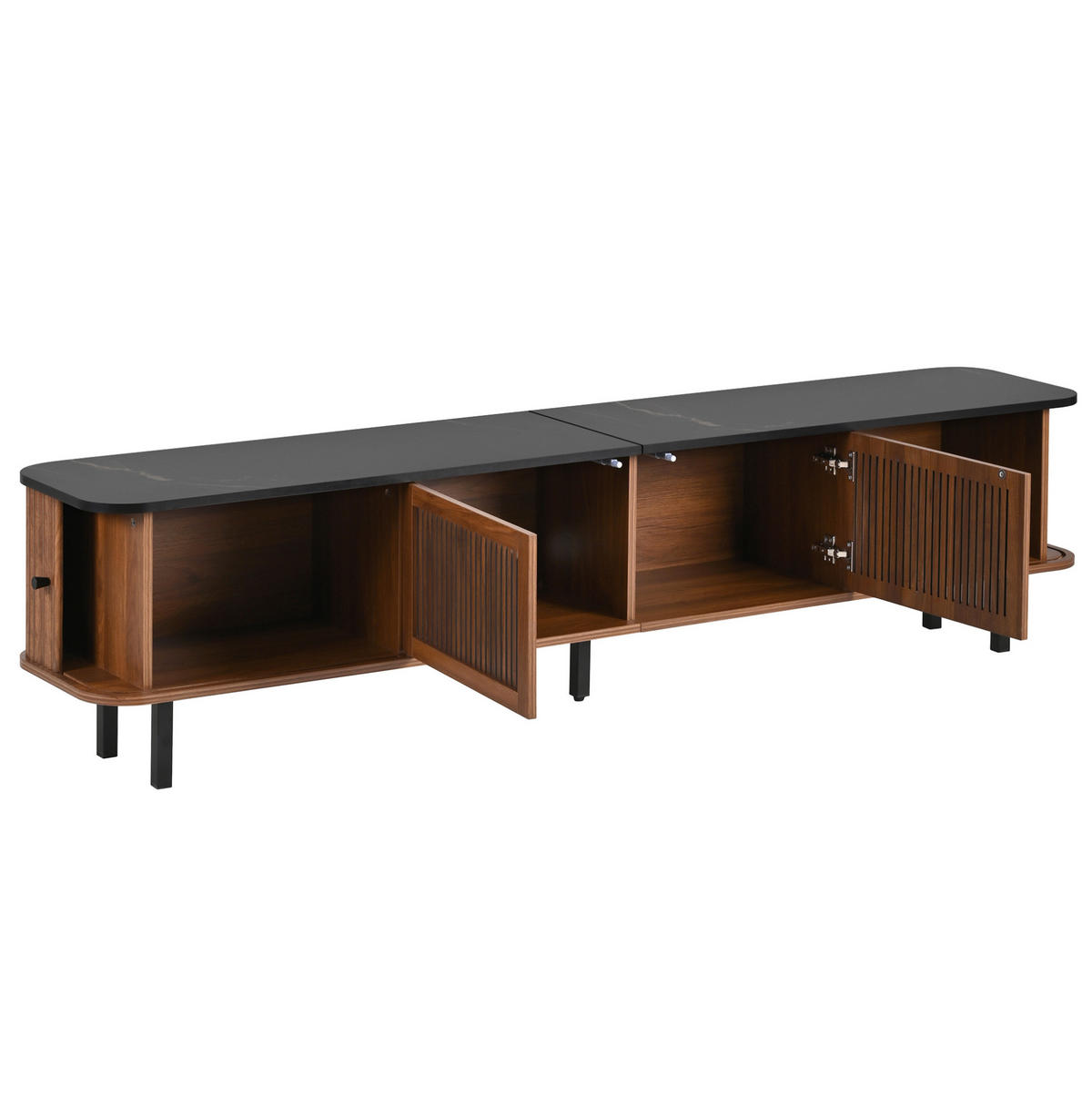 TV skrinka 190/35/45 cm orechová z MDF a drevotriesky s posuvnými dvierkami a mriežkou - hnedá, kompozitné drevo (190/45/35cm) - OKWISH