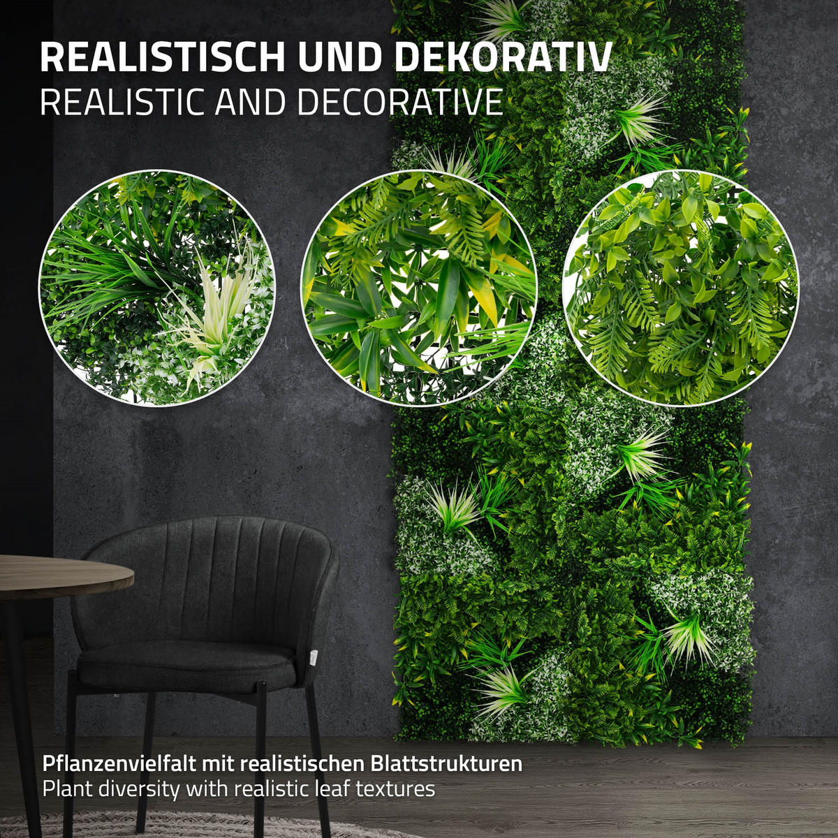 KÜNSTLICHE PFLANZENWAND 4er Set 50x50 cm Kunstpflanzen Wand Innen Aussen Grün White Blossom - Hellgrün, Kunststoff (50/50/10cm) - ECD-Germany