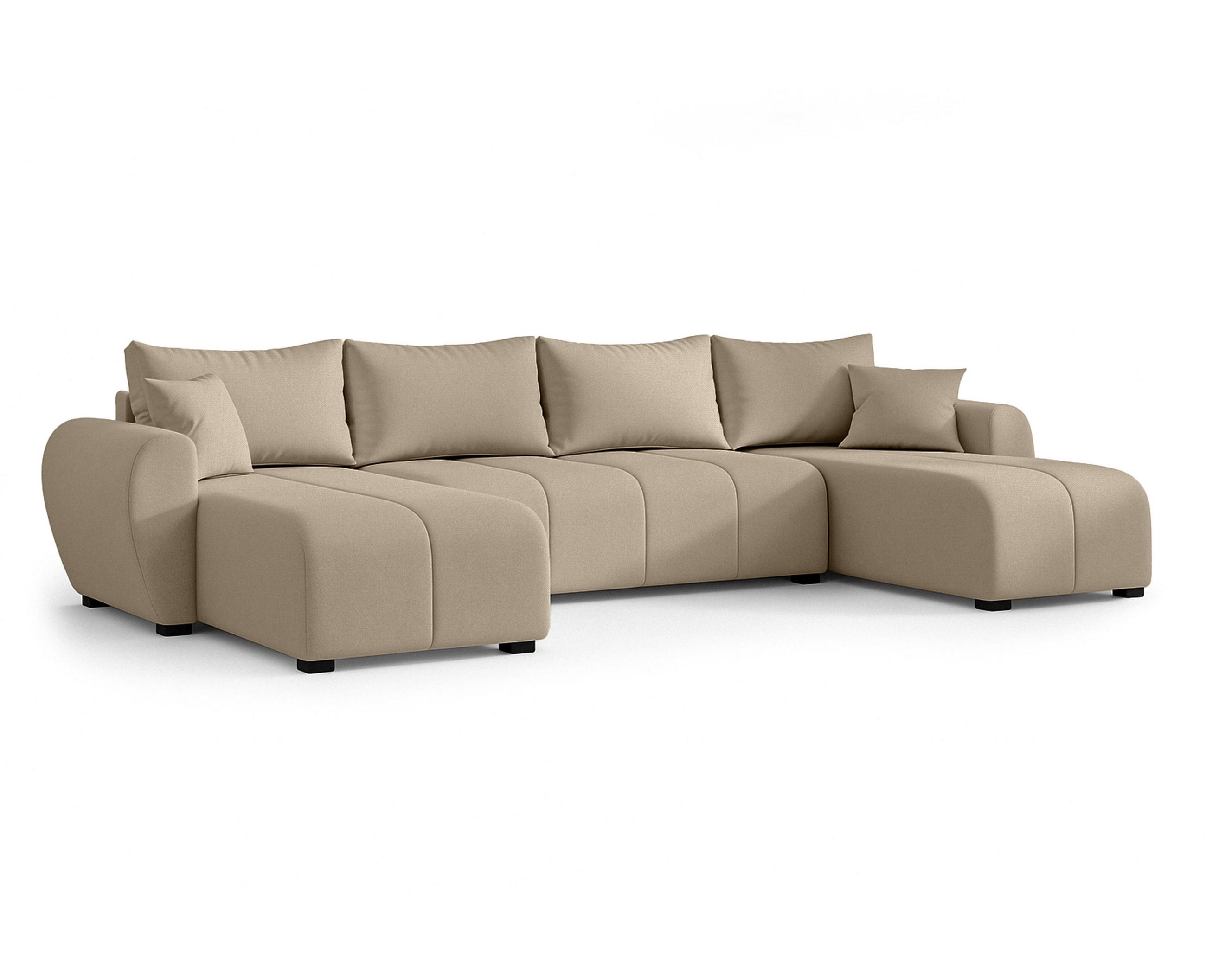 WOHNLANDSCHAFT Malatya U Form Hellbraun 311/145/82 cm mit Schlaffunktion - Hellbraun/Schwarz, Kunststoff/Textil (311/82/145cm) - AX Living