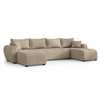 WOHNLANDSCHAFT Malatya U Form Hellbraun 311/145/82 cm mit Schlaffunktion - Hellbraun/Schwarz, Kunststoff/Textil (311/82/145cm) - AX Living