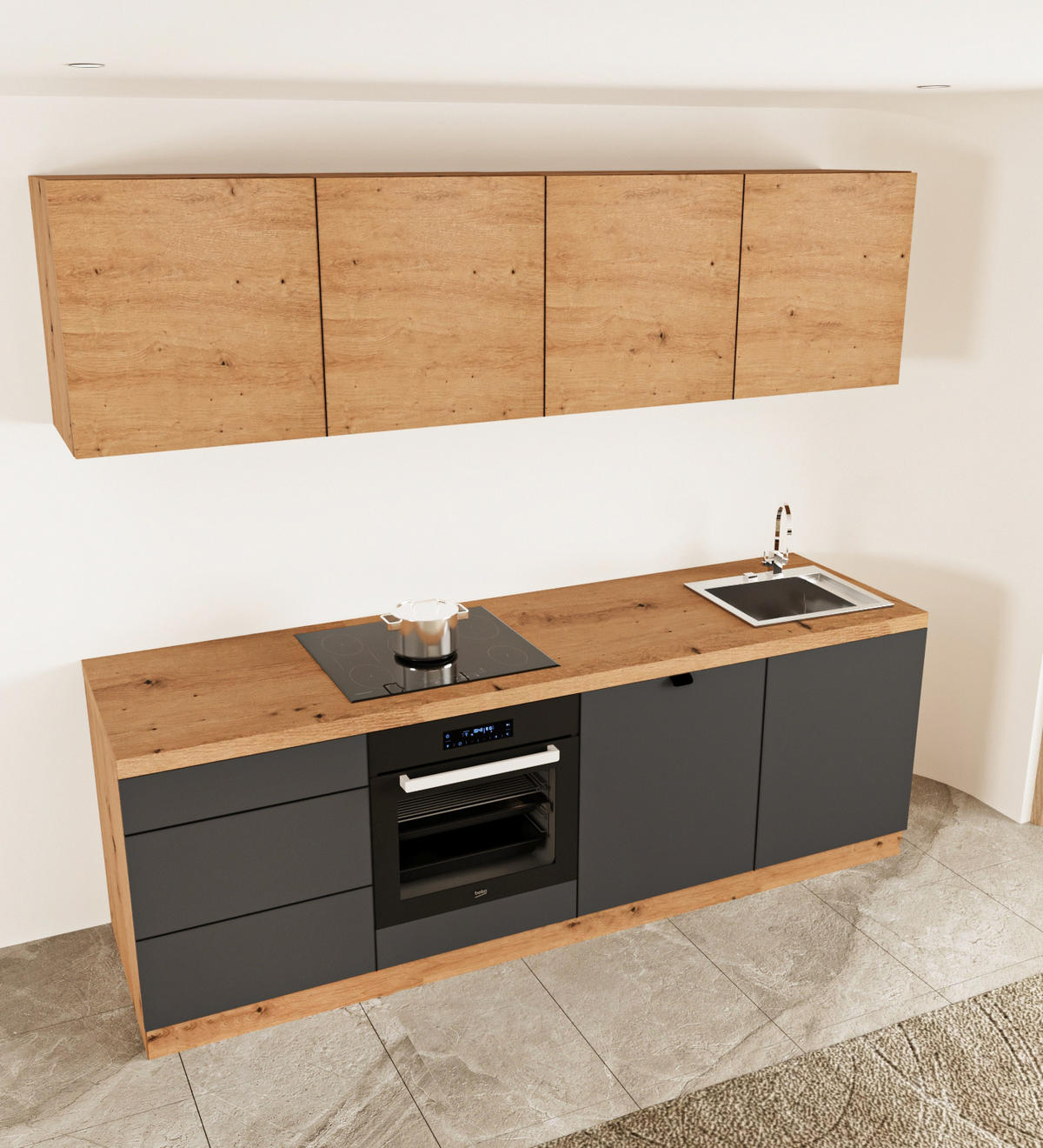 KÜCHENZEILE 240 cm - Langen KL28-M240 - in Grau / Artisan Eiche - Eiche Artisan/Grau, Holz (240/212/52cm)