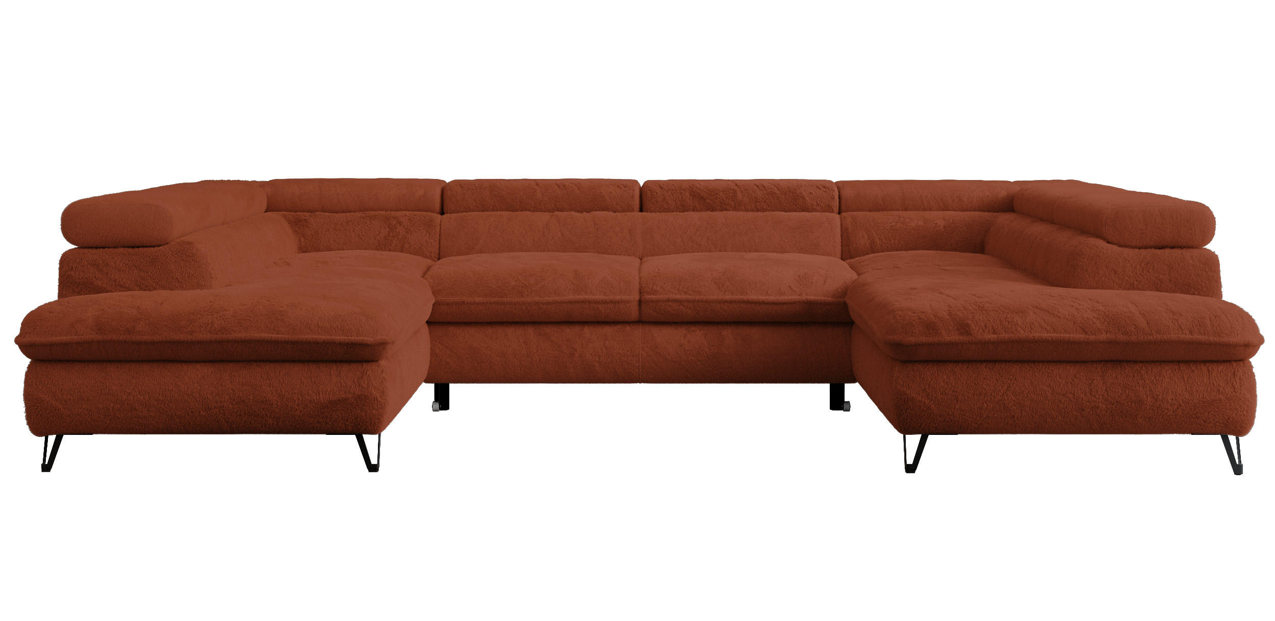 WOHNLANDSCHAFT PEDRO U Plüsch Orange - Schwarz/Orange, Textil/Metall (346/76/208cm) - MKS