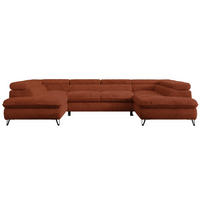 WOHNLANDSCHAFT PEDRO U Plüsch Orange - Schwarz/Orange, Textil/Metall (346/76/208cm) - MKS