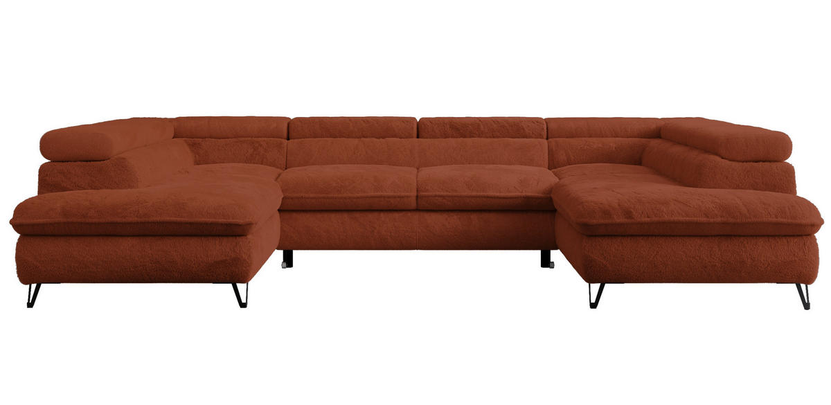 WOHNLANDSCHAFT PETER U Plüsch Orange - Schwarz/Orange, Textil/Metall (346/76/208cm) - MKS