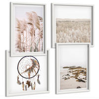 BILDER SET 4er Set - 50x50 cm & 40x60 cm Weißer Rahmen - Wiesen, Strand, Boho-Stil - Weiß, Kunststoff (50/50cm) - TULUP