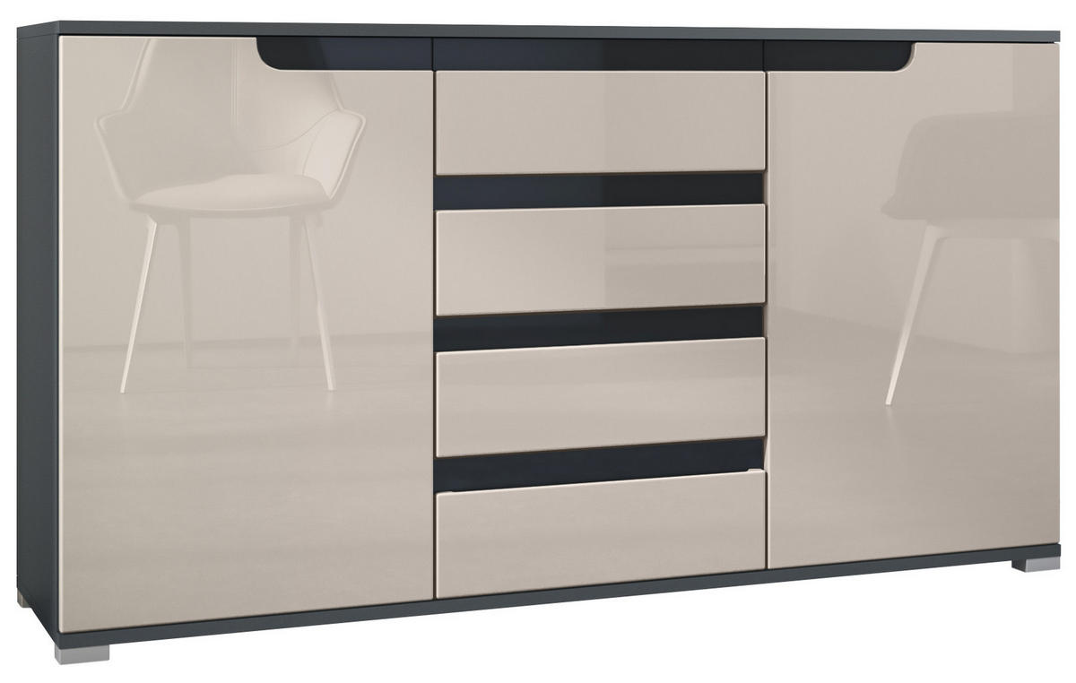 SIDEBOARD Sylt Sandgrau Hochglanz / Schwarz Hochglanz - Sandfarben, Holzwerkstoff (138.5/75.5/35cm) - Vladon