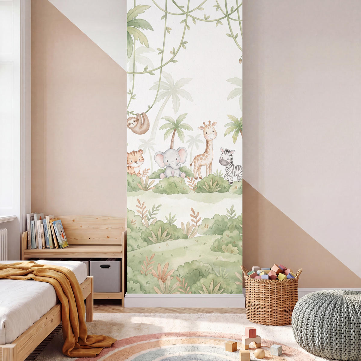 KINDERTAPETE - Tiere - Dschungel - Pastell - 120x280 cm - Weiß, Papier (120/280cm) - OnlyWow