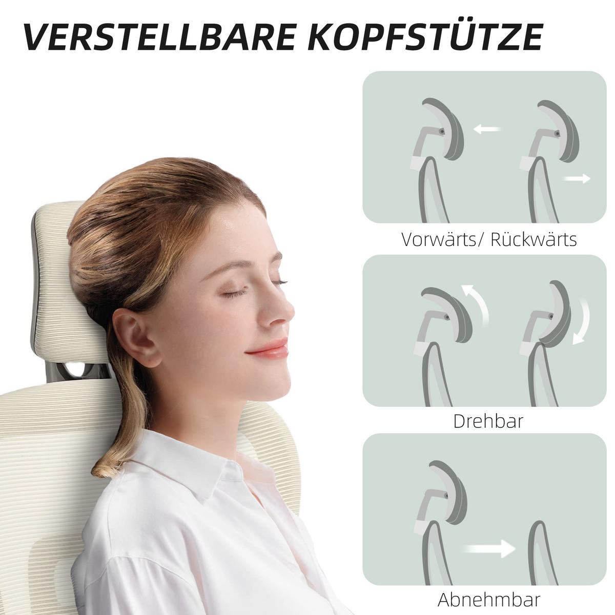 BÜROSTUHL DE-05062 Verstellbar, rollbar, mit Armlehnen & Kopfstütze Beige - Beige, Metall (64/122/66cm) - ComfortXL