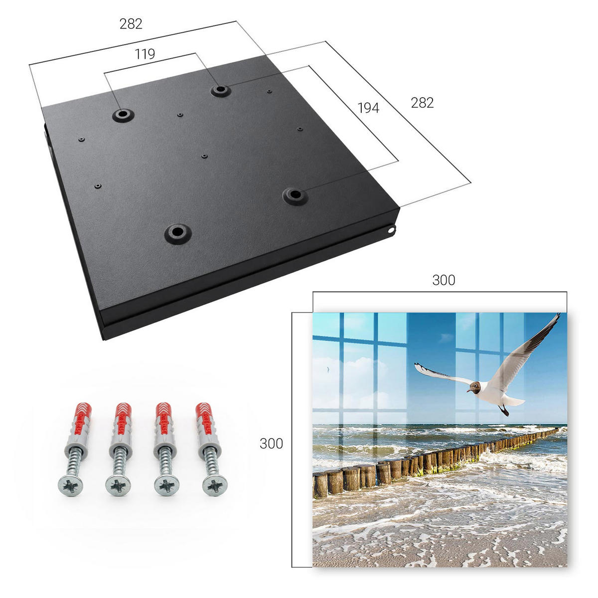 SCHLÜSSELBOX Schwarz 30x30 cm- Türöffnung nach rechts - Meeresraum - Blau, Metall (30/30/5cm) - TULUP