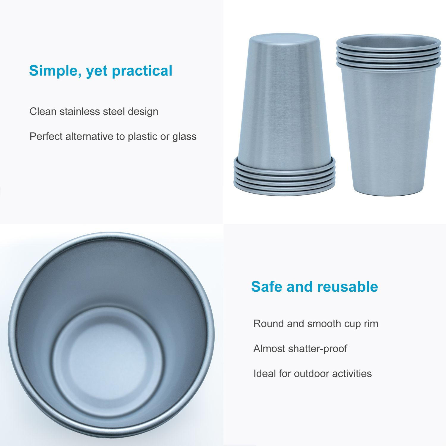 CAMPING BECHER SET Edelstahl - Silberfarben, Metall (0.35L) - Intirilife