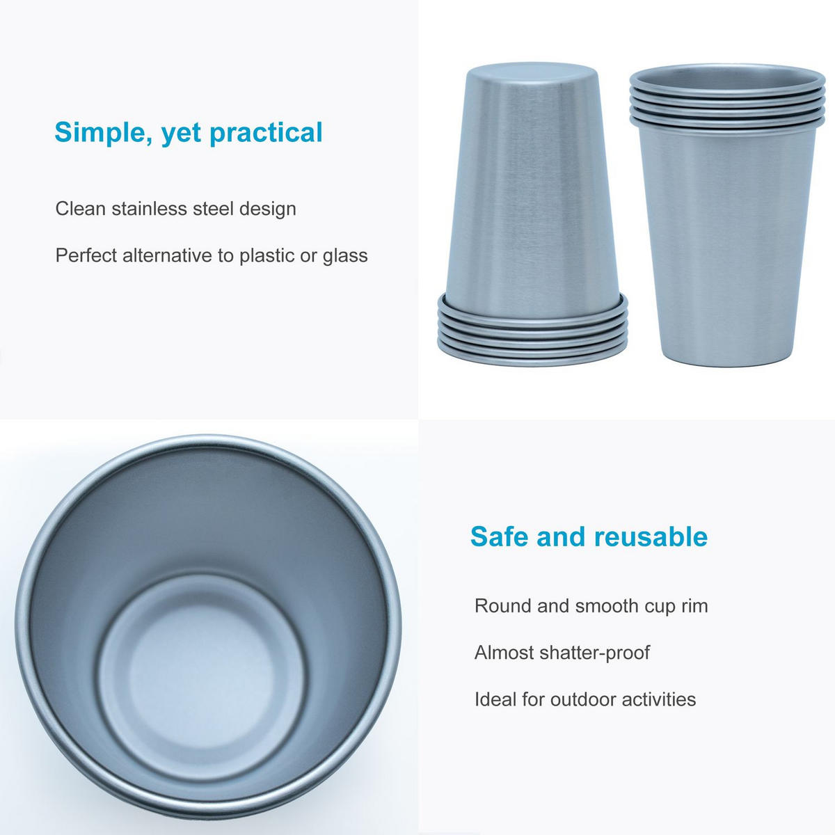 CAMPING BECHER SET Edelstahl - Silberfarben, Metall (0.35L) - Intirilife