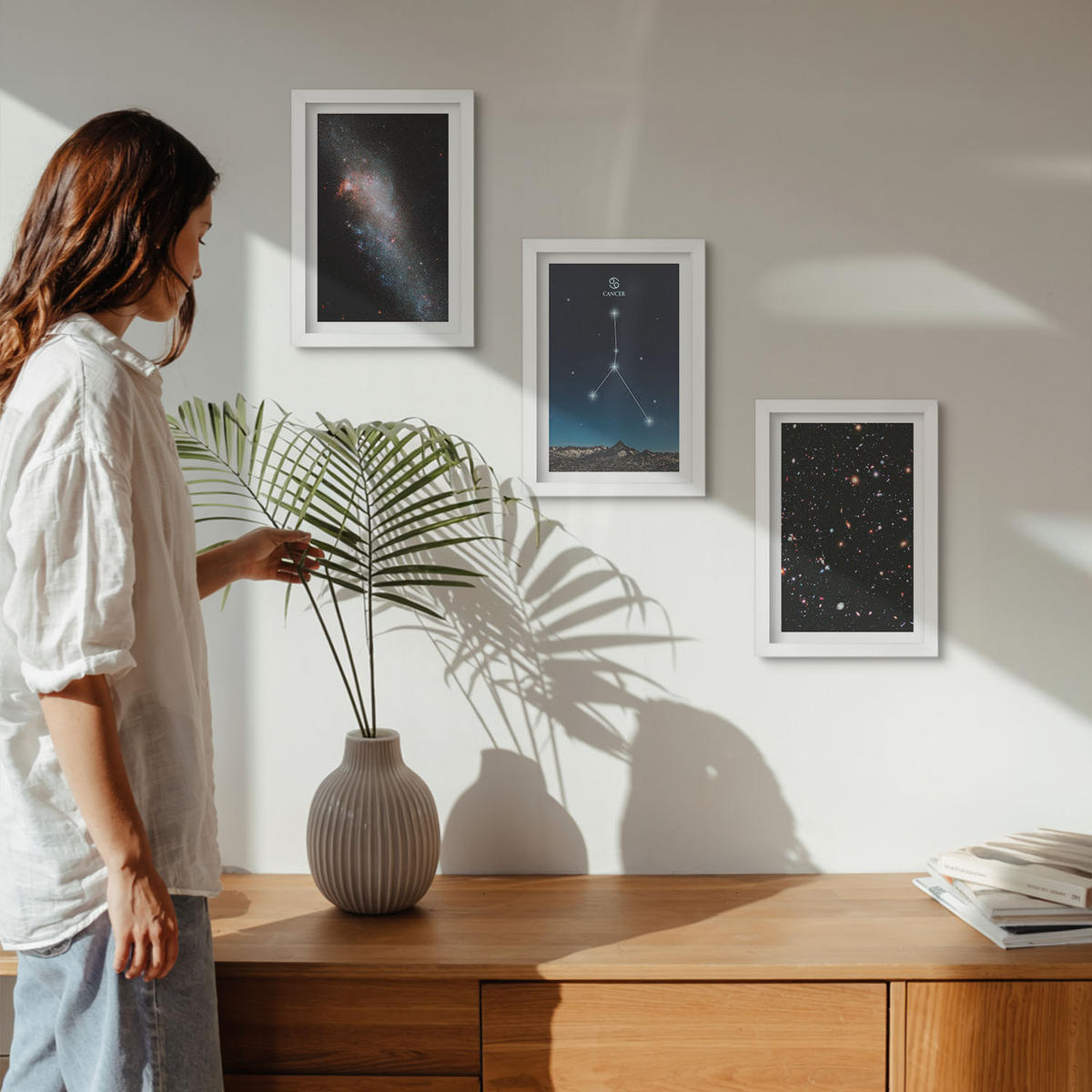 BILDER SET 3er Set - 20x30 cm Weißer Rahmen - Weltraumgalaxie-Konstellation Krebs - Weiß, Kunststoff (20/30cm) - TULUP