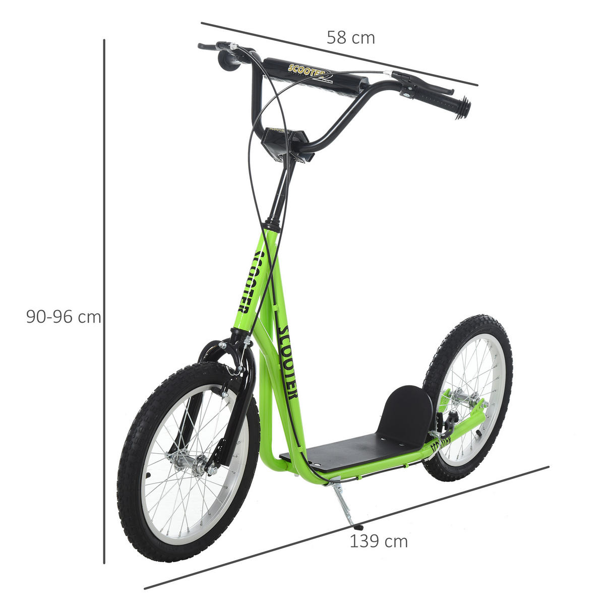 KINDERROLLER, Hellblau/Schwarz/Weiß/Grün, Stahl+ Aluminium - Grün, Metall (139/58/96cm) - HOMCOM
