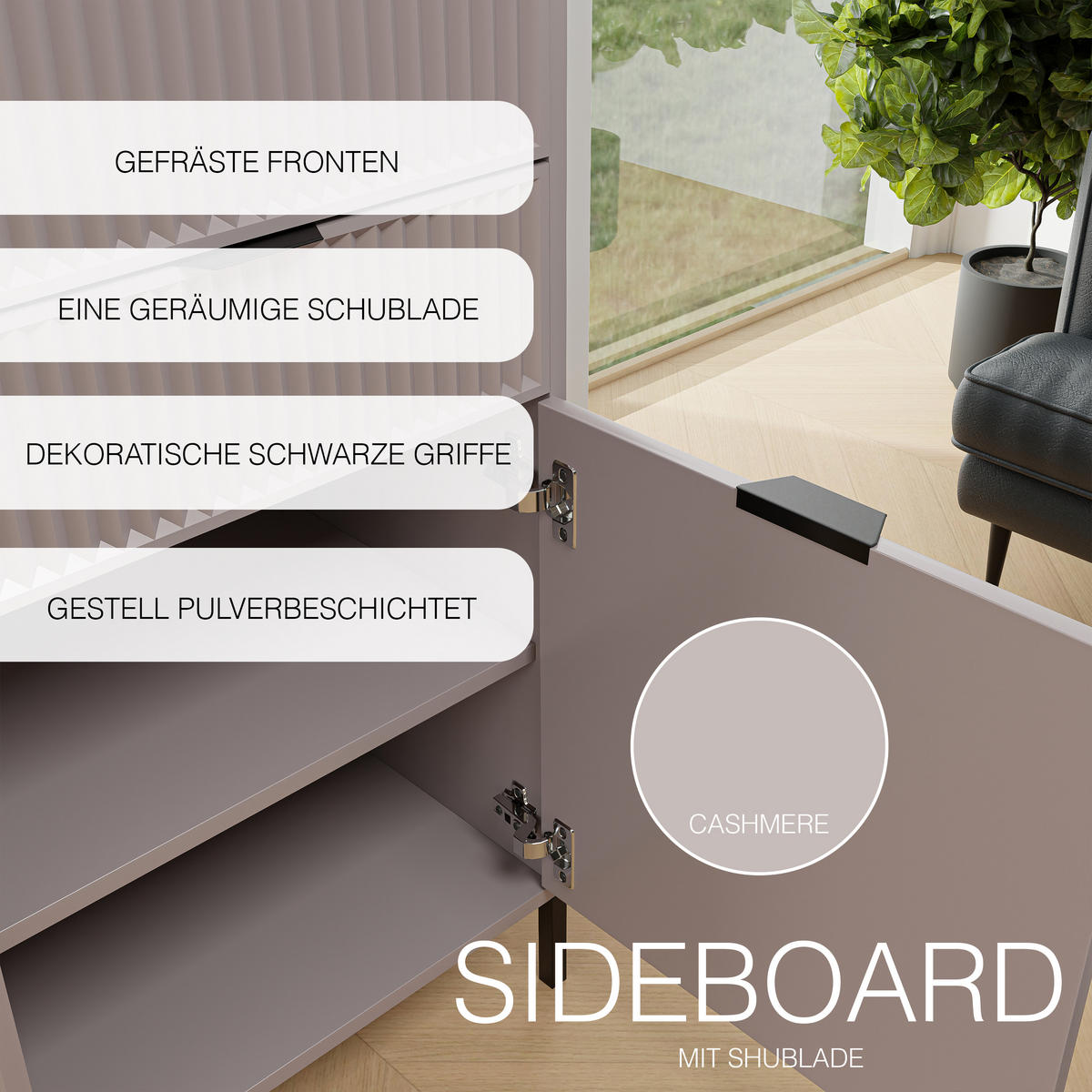 GLASVITRINE klein mit 1 Schublade und 2 Türen, Beige - Beige, Holzwerkstoff (196/55/41cm) - Idohome