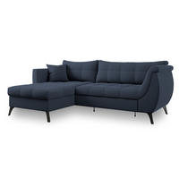 ECKSOFA MOLLIS Blau Geflochtener-Stoff mit Schlaffunktion - Blau, Holz (241/154cm) - MASSENO