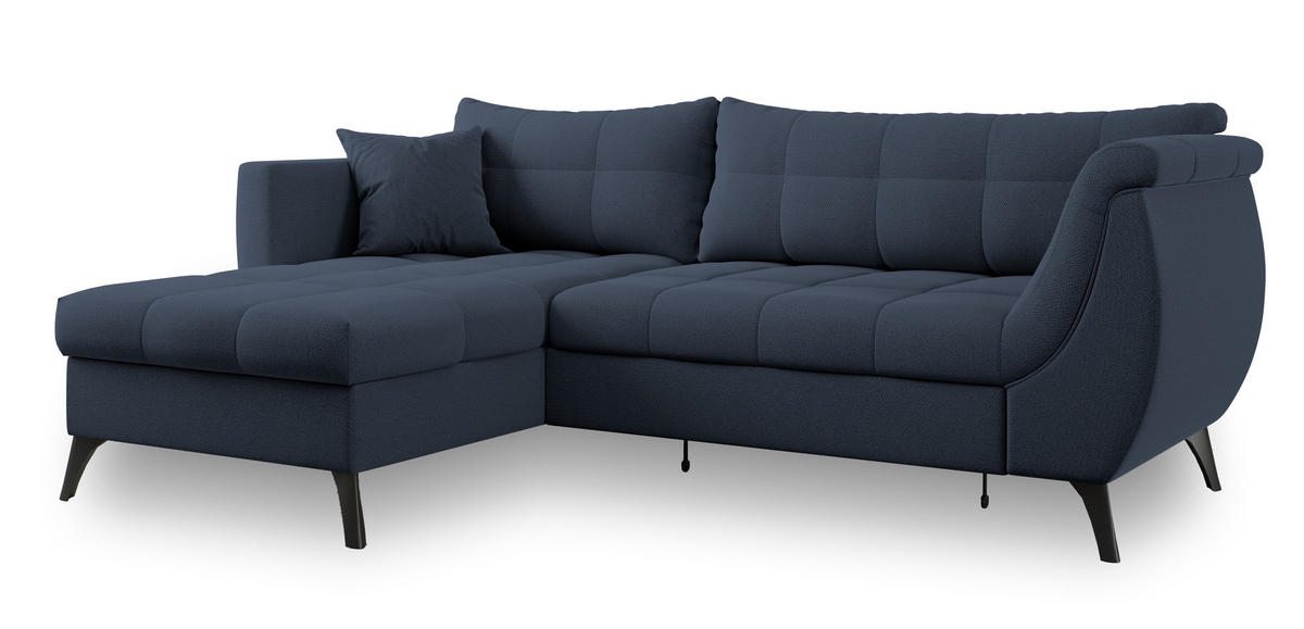 ECKSOFA MOLLIS Blau Geflochtener-Stoff mit Schlaffunktion - Blau, Holz (241/154cm) - MASSENO