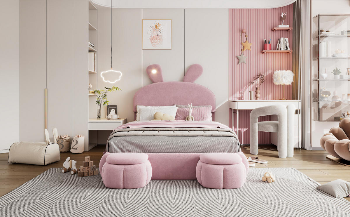 POLSTERBETT 140x200 cm Stauraum Samt rosa - Rosa, Textil (140/200cm) - Fortuna Lai