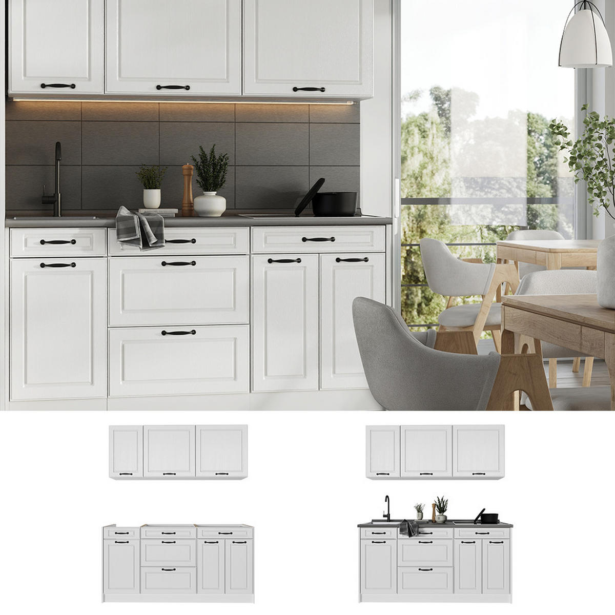 SAMOSTATNÁ KUCHYŇA R-Line, Biely vidiecky dom/biely, 160 cm Goldkraft tammi työtaso - biela, kompozitné drevo (160/81.6/60cm) - Vicco